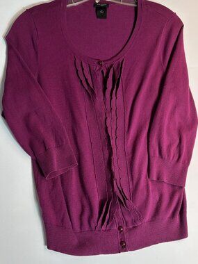 Ann Taylor Plum Ruffle Front Cardigan Sweater M